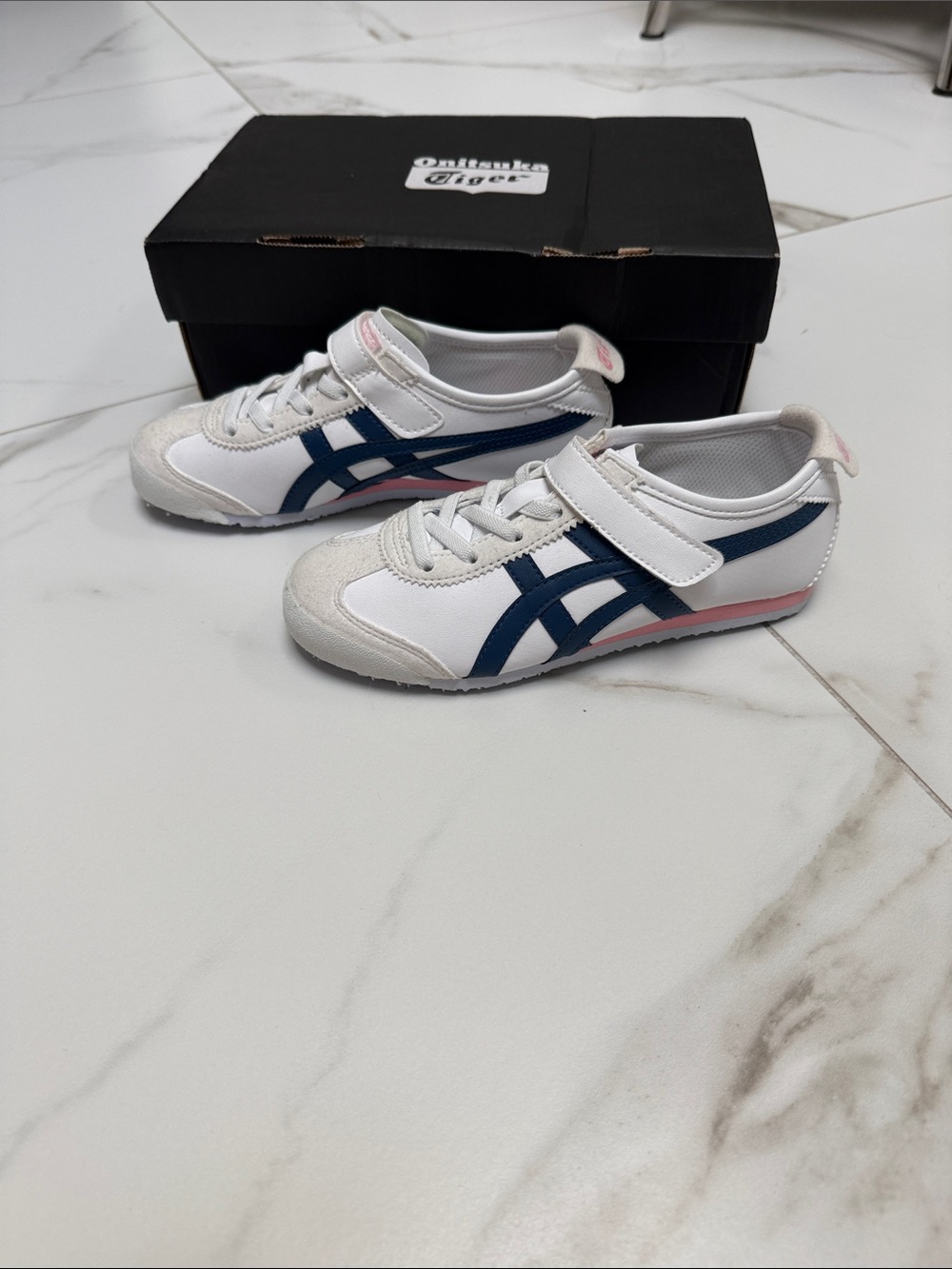 Onitsuka Tiger by Asics White Navy Pink Kids Velcro Sneaker